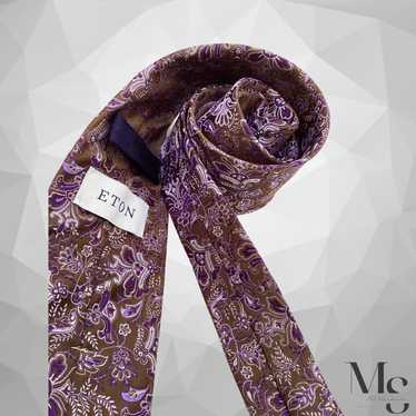 Eton ETON Brown Purple Floral Luxury Silk Tie Mad… - image 1