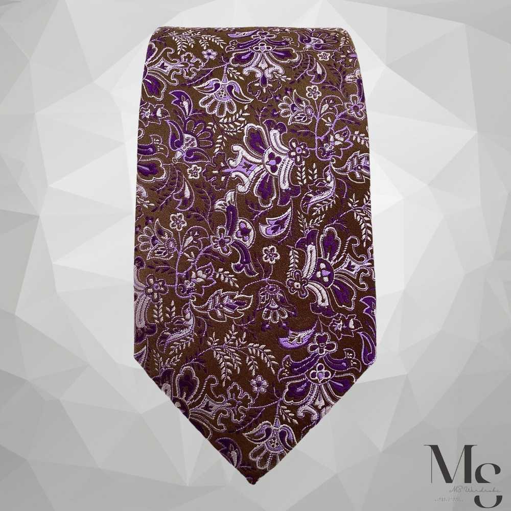 Eton ETON Brown Purple Floral Luxury Silk Tie Mad… - image 2