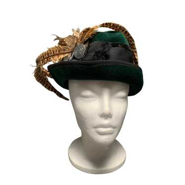 Vintage Hunter Green outlet Felt Fedora with Feathers M