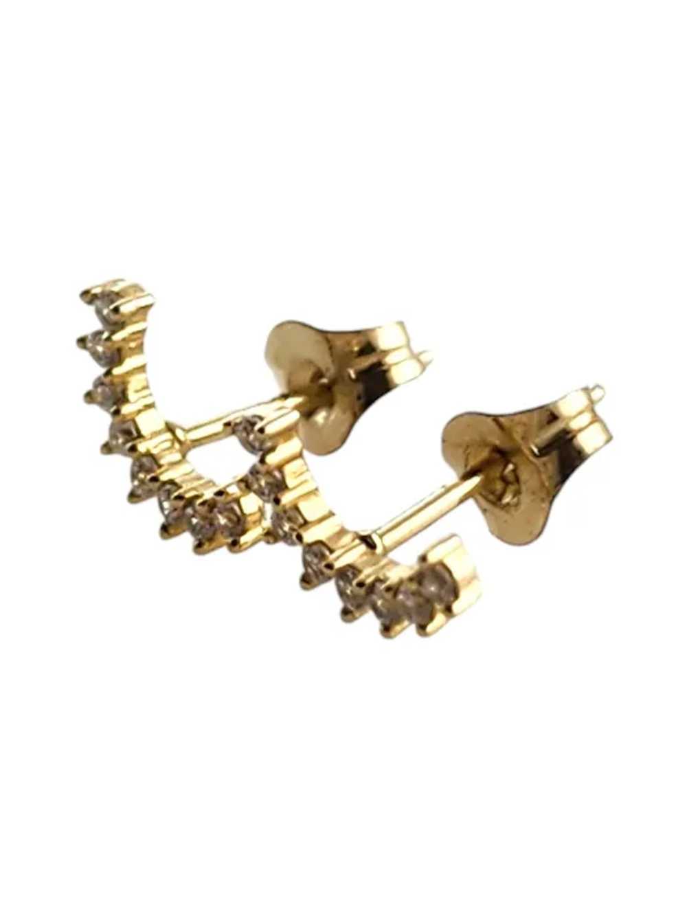 14 Karat Yellow Gold Curve Studs with Clear Stone… - image 2