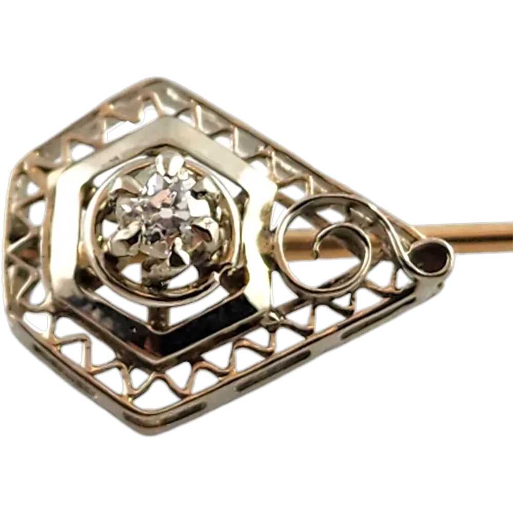 10 Karat White Gold Diamond Filigree Stick Pin #1… - image 1