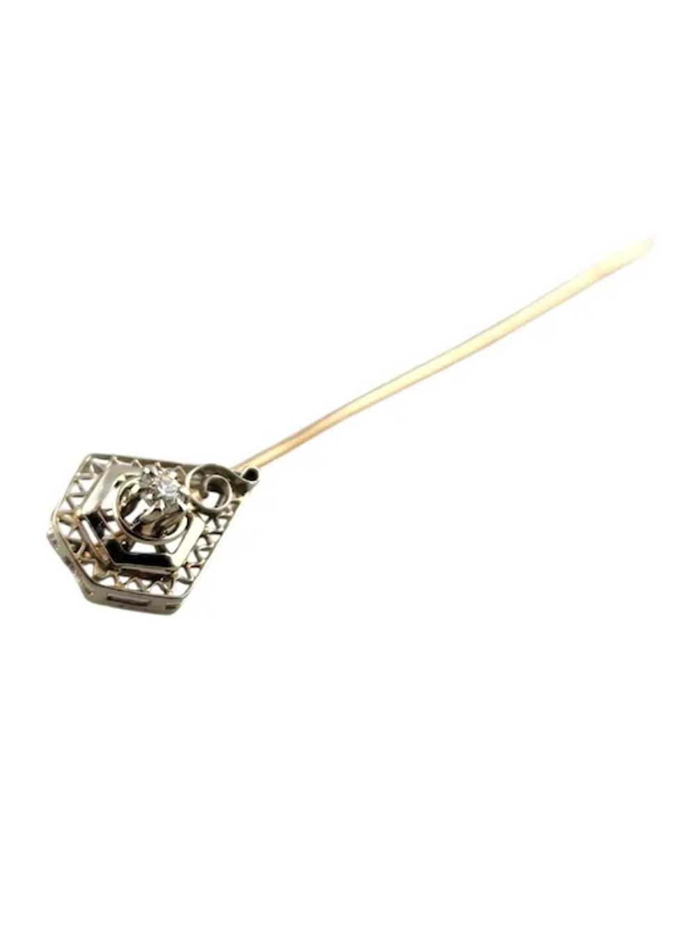 10 Karat White Gold Diamond Filigree Stick Pin #1… - image 3