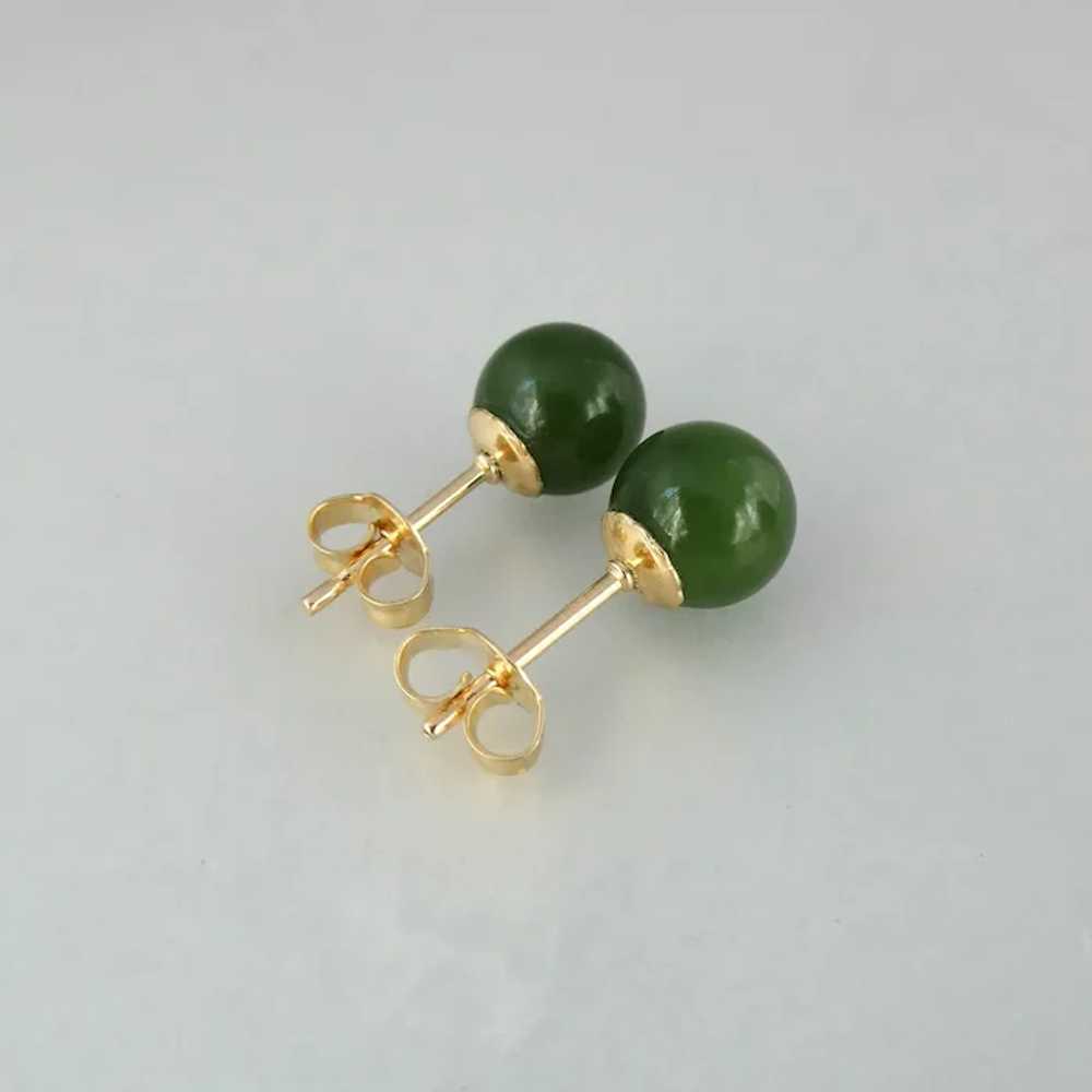 Spinach Green Nephrite Jade 8mm Bead Stud Earring… - image 5