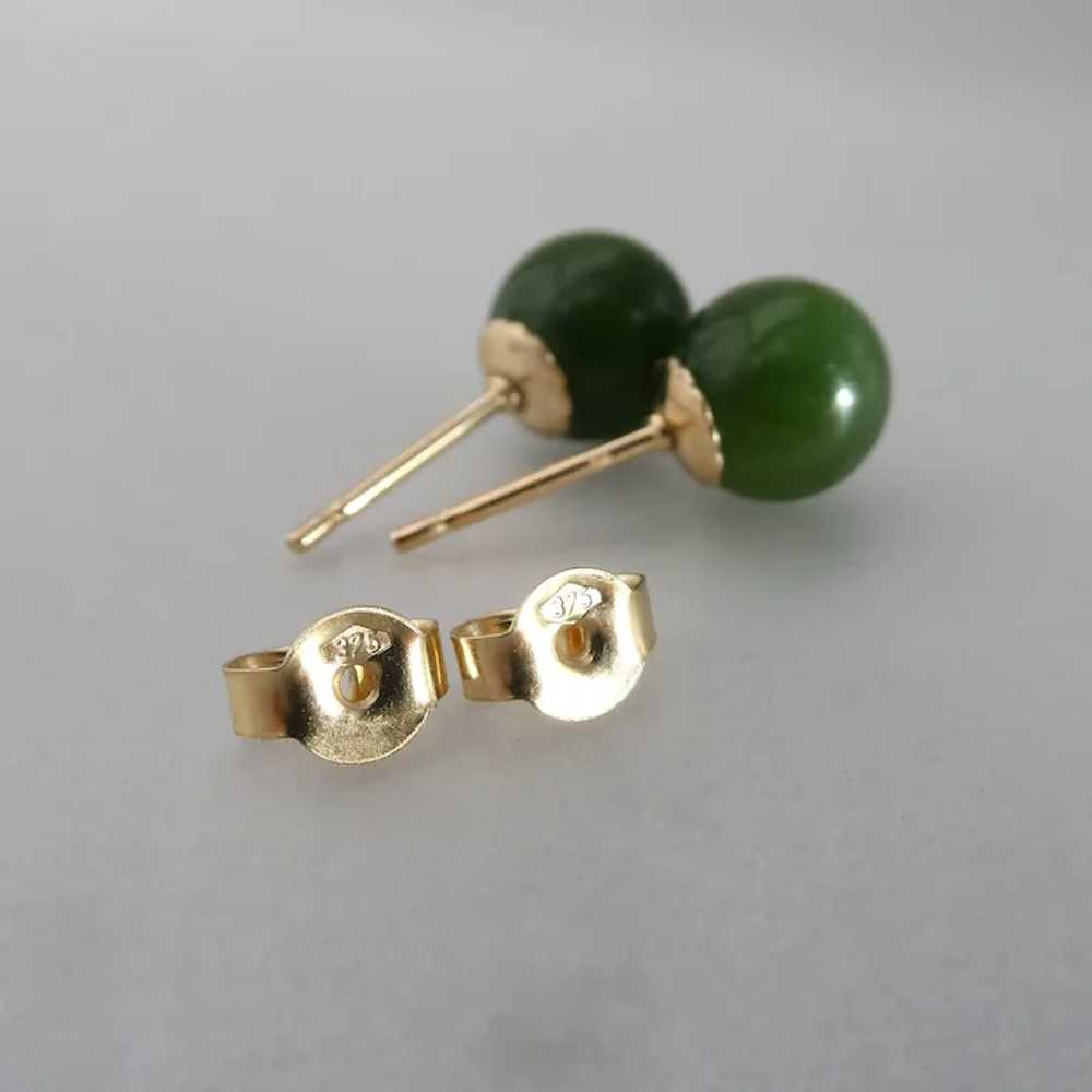 Spinach Green Nephrite Jade 8mm Bead Stud Earring… - image 6