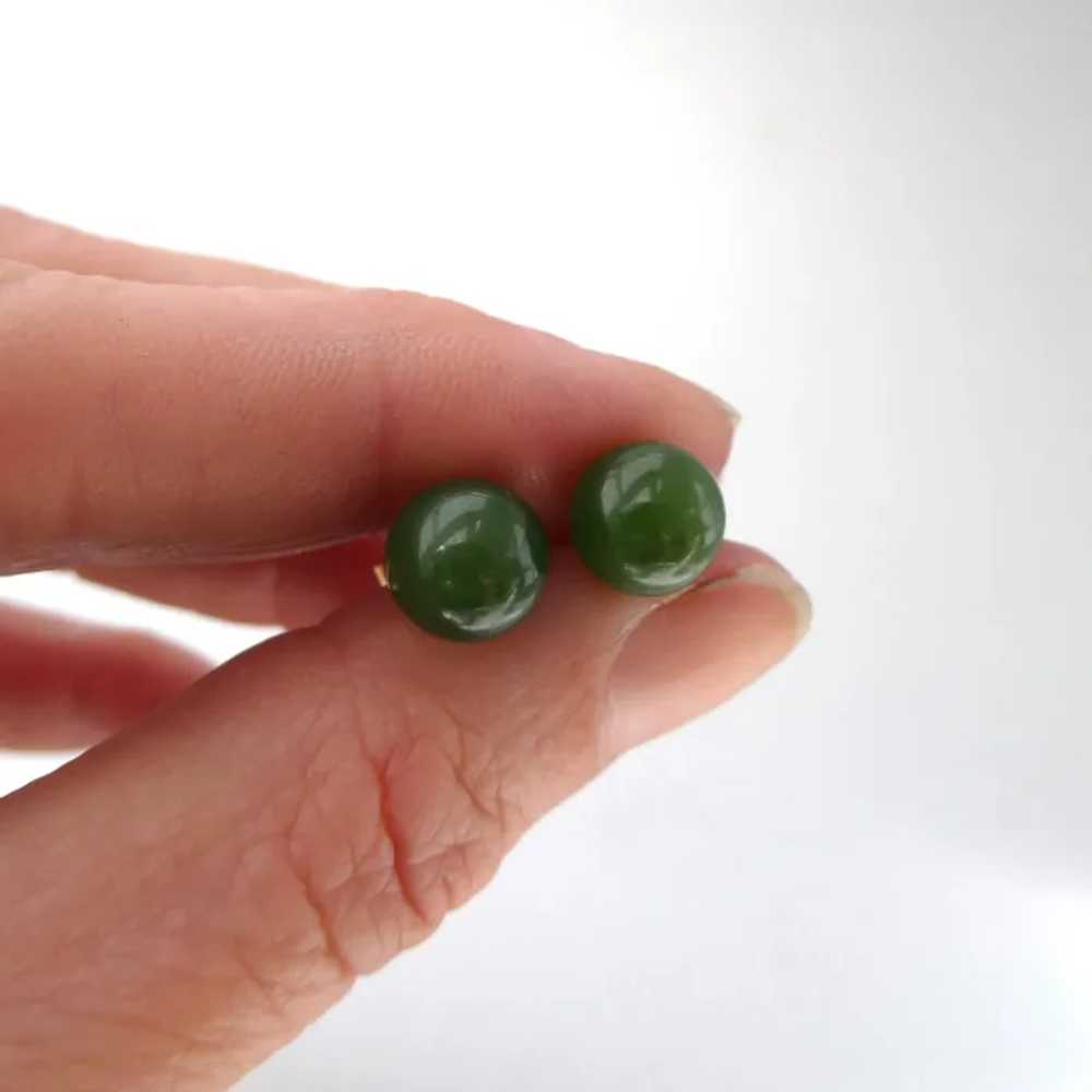 Spinach Green Nephrite Jade 8mm Bead Stud Earring… - image 7