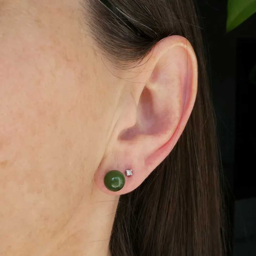 Spinach Green Nephrite Jade 8mm Bead Stud Earring… - image 8