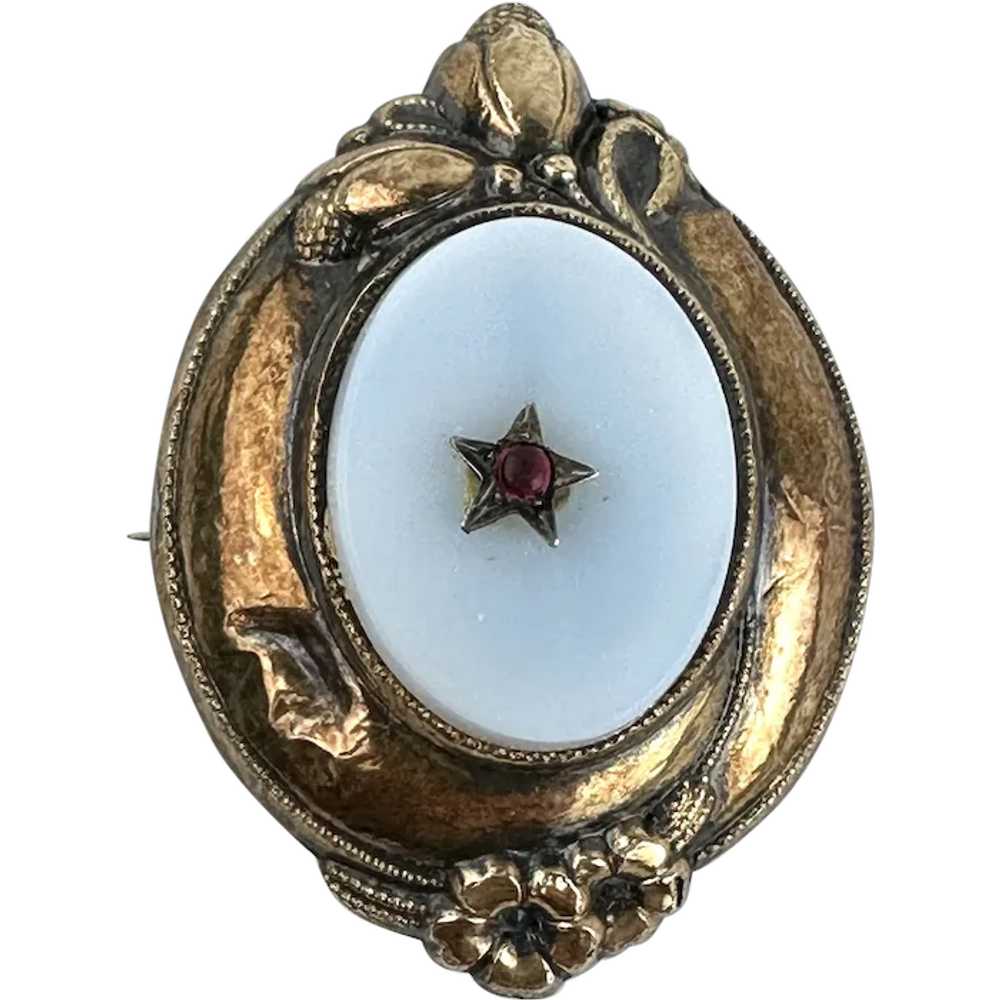 Victorian Mourning Brooch with Gold Vermeil Repou… - image 1