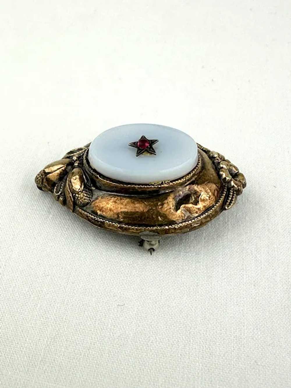 Victorian Mourning Brooch with Gold Vermeil Repou… - image 2