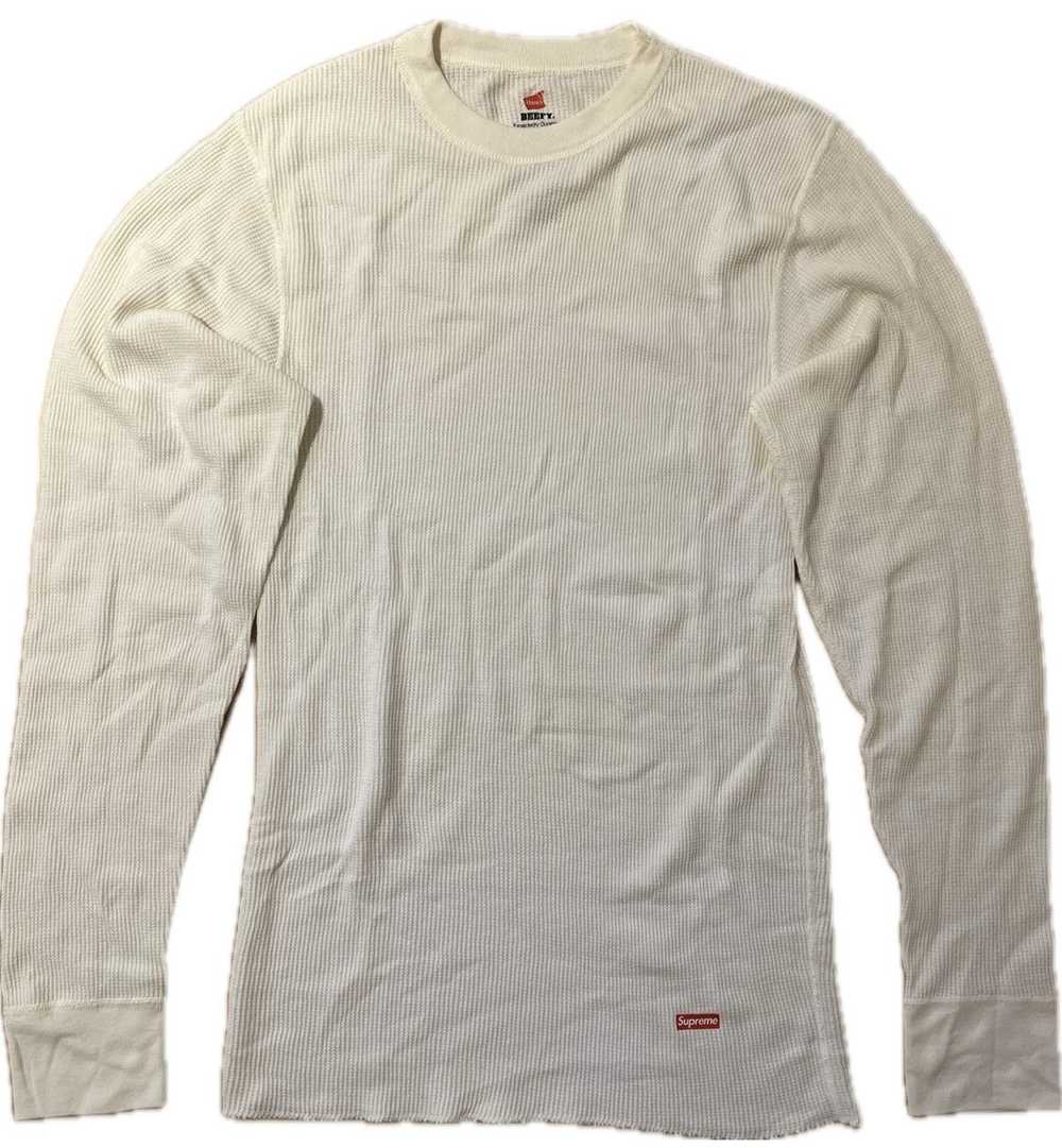 Supreme SUPREME HANES THERMAL CREW WHITE - image 1