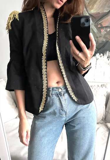 Vintage Fancy Black glossy jacket With Gold Fring… - image 1