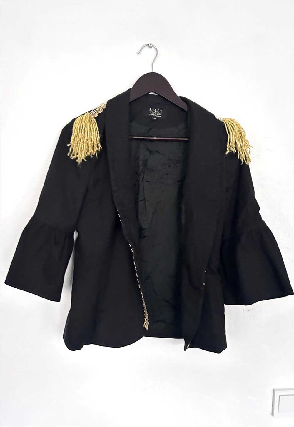 Vintage Fancy Black glossy jacket With Gold Fring… - image 2