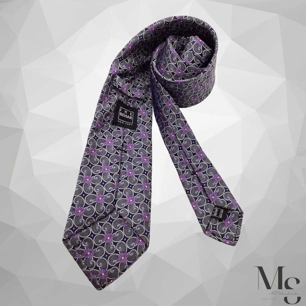 Ike Behar IKE BEHAR Gray Floral Luxury Silk Tie H… - image 2