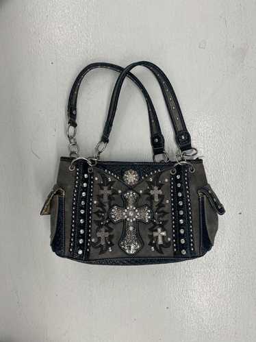 Designer Leather Y2K Gray Cross Handbag with Embel