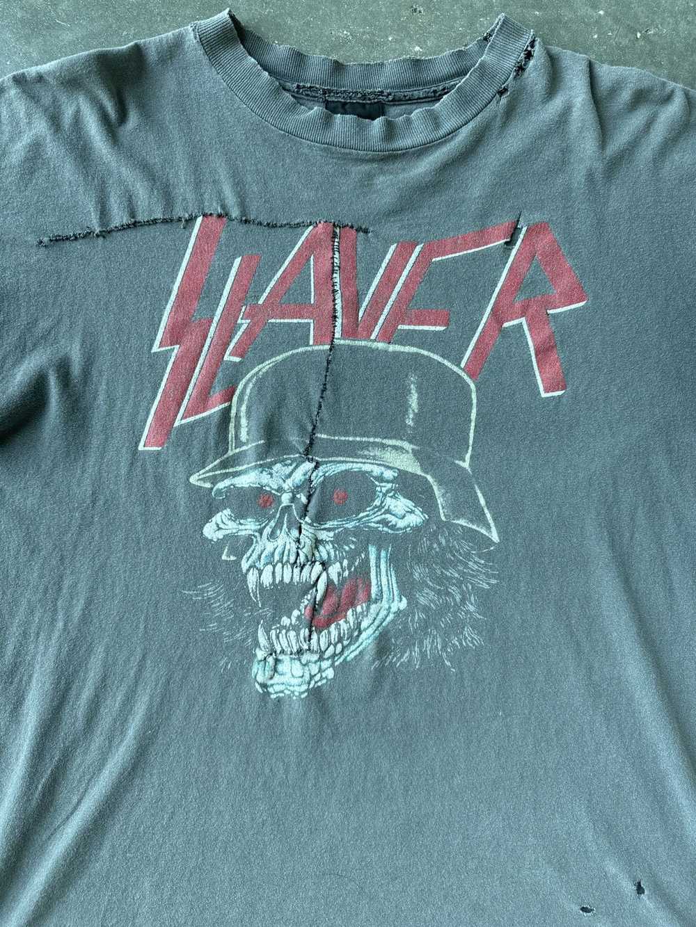 Slayer × Vintage Faded Thrashed Slayer Vintage Tee - image 3