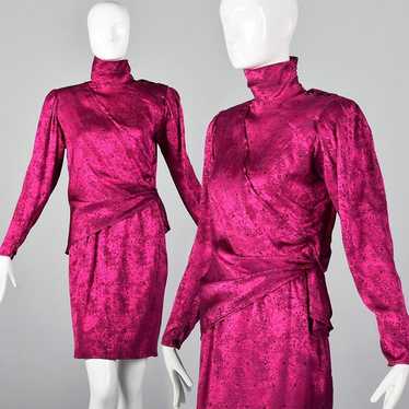 Large Emanuel Ungaro Hot Pink Skirt Set Asymmetri… - image 1