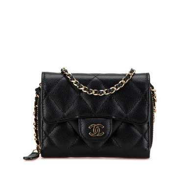 Black Chanel Classic Caviar Coin Pouch with Chain… - image 1