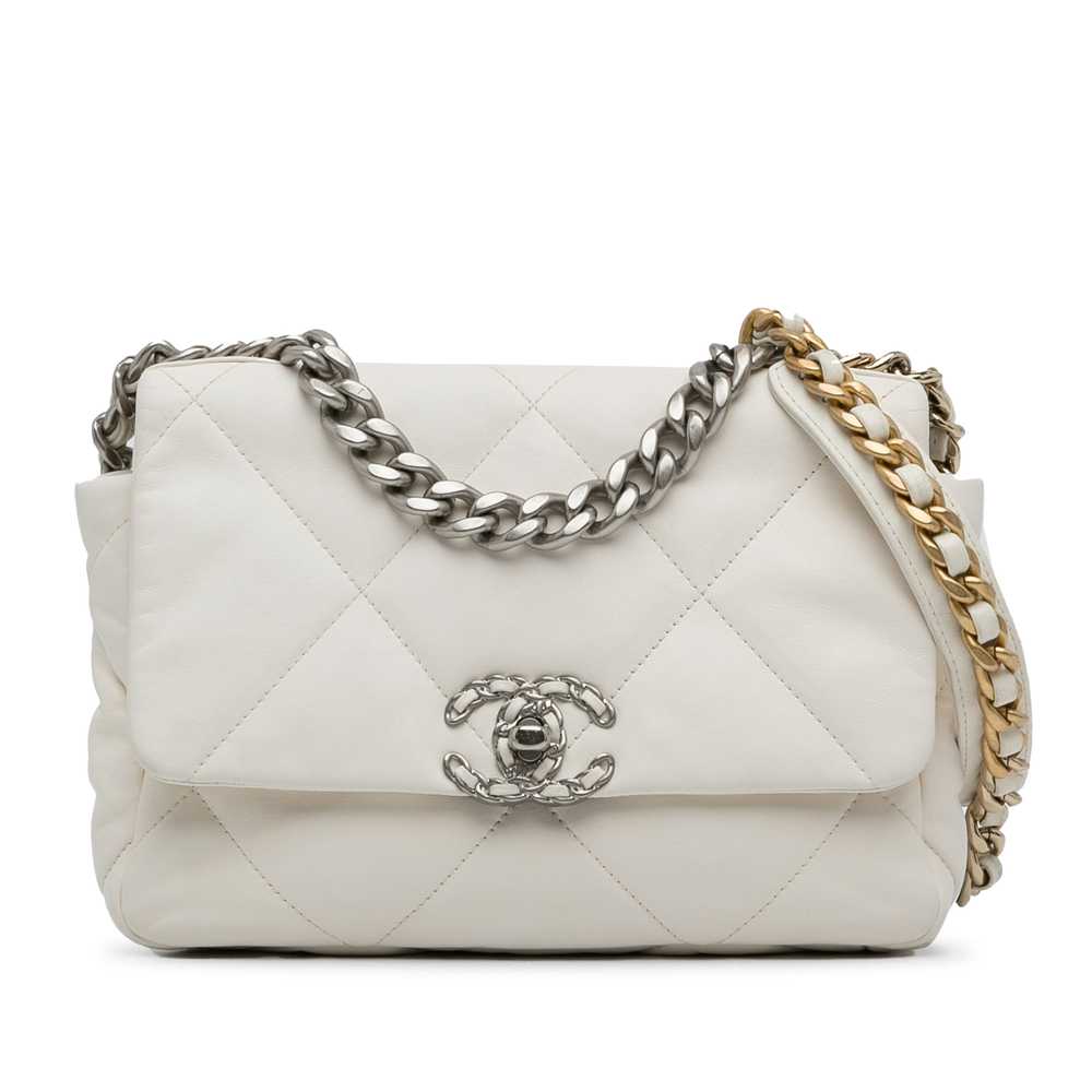 White Chanel Medium Lambskin 19 Flap Satchel - image 1