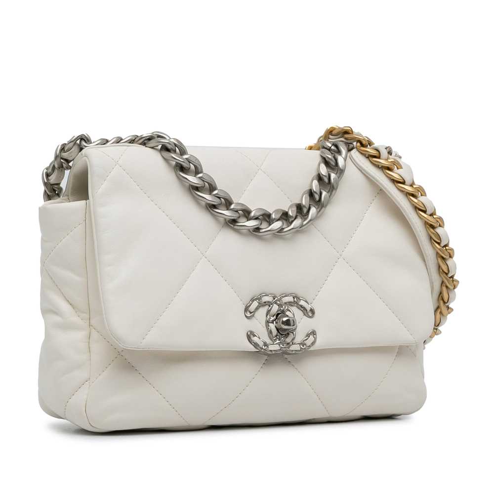 White Chanel Medium Lambskin 19 Flap Satchel - image 2