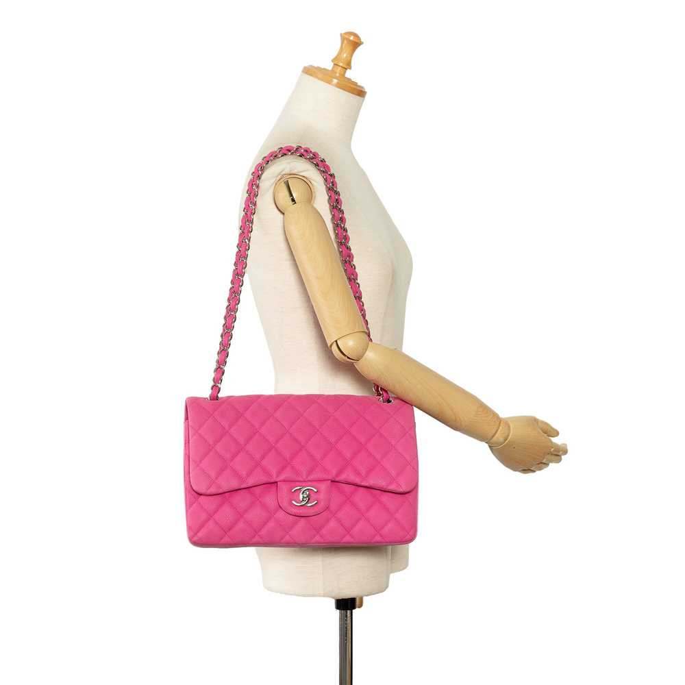 Hot Pink Chanel Jumbo Classic Caviar Double Flap … - image 11