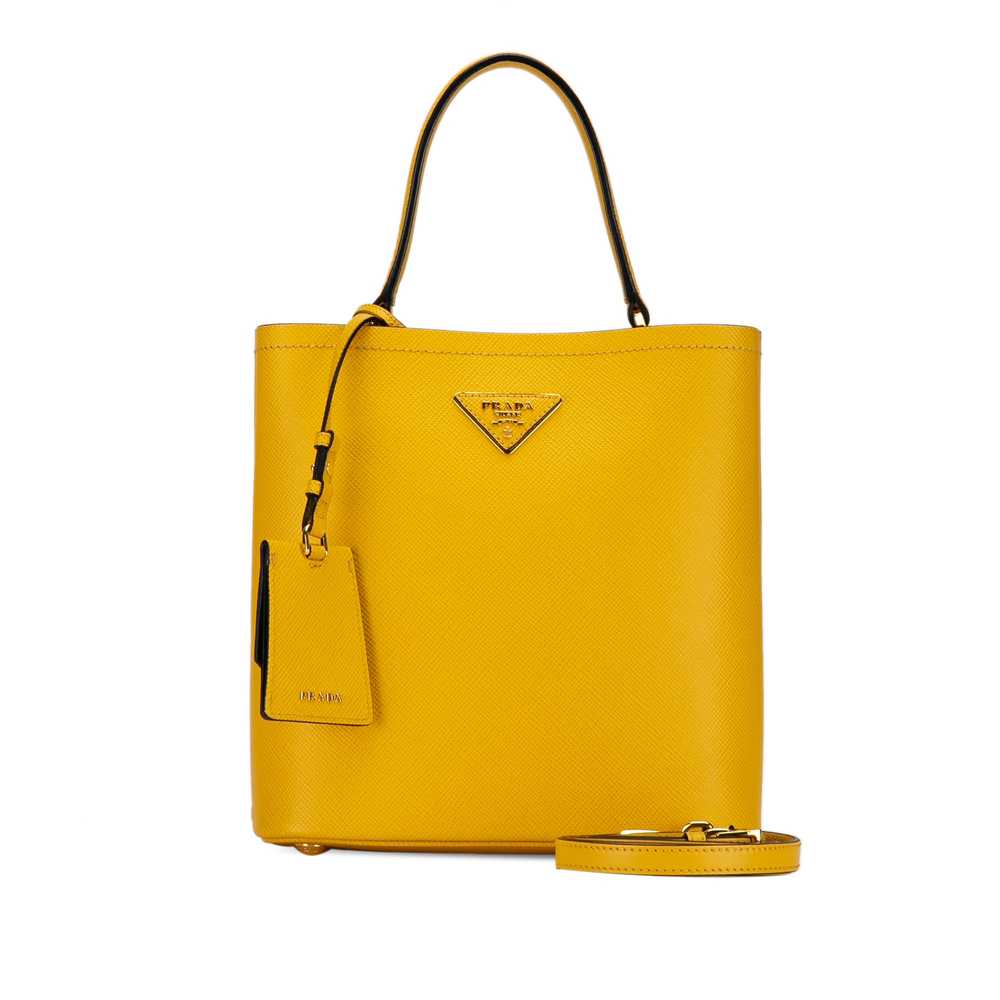 Yellow Prada Medium Saffiano Cuir Panier Satchel - image 9