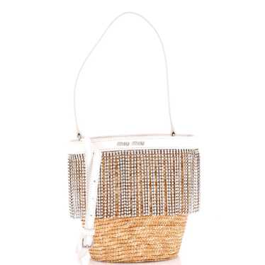 Miu Miu Fringe Bucket Bag Raffia with Crystals Sm… - image 1