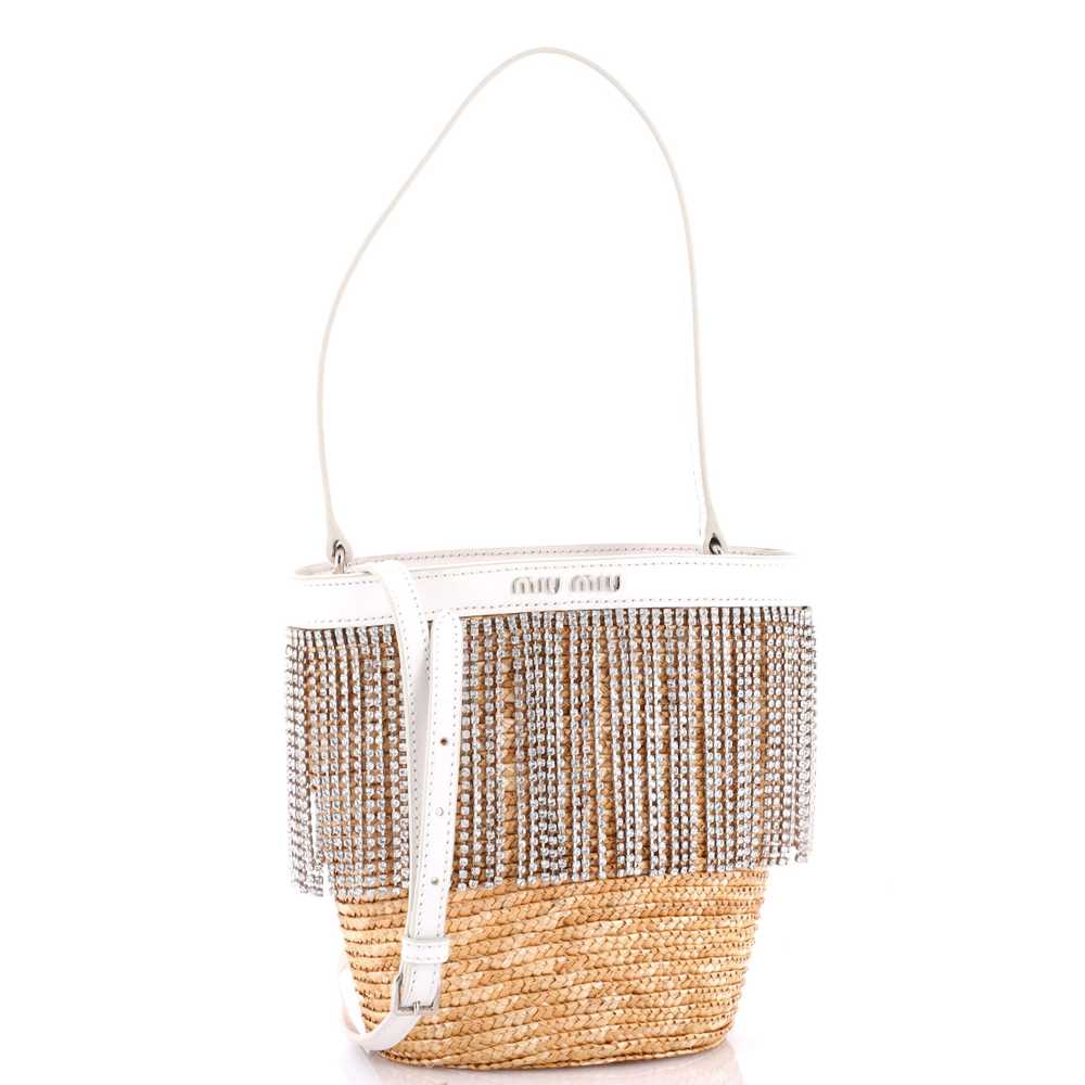 Miu Miu Fringe Bucket Bag Raffia with Crystals Sm… - image 2