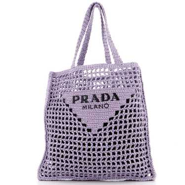 PRADA Triangle Logo Open Tote Raffia