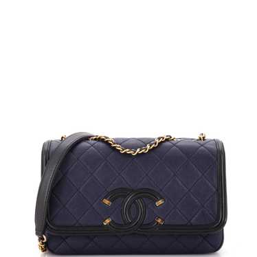 CHANEL Filigree Flap Bag Quilted Caviar Small