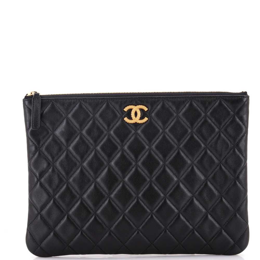 CHANEL Textured CC O Case Clutch Quilted Lambskin… - image 1