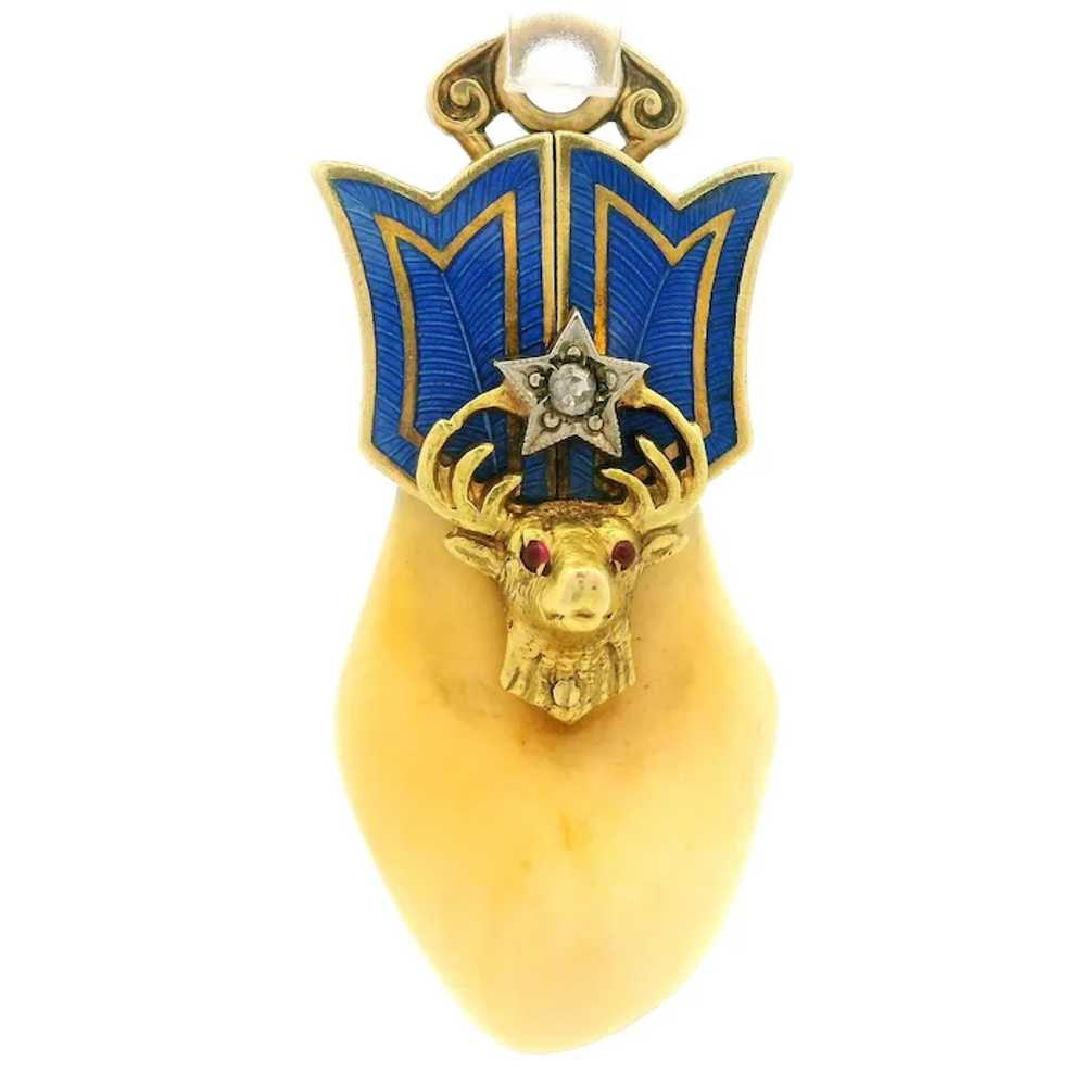 Antique Art Nouveau 14k Yellow Gold Operable Blue… - image 2