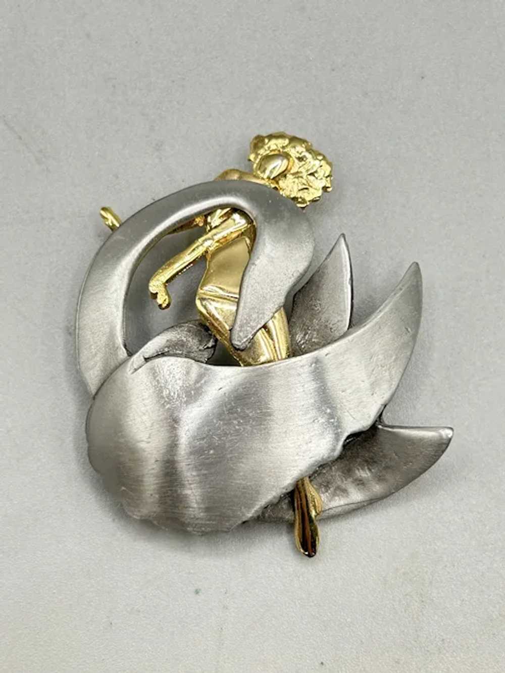 Vintage Ultra Craft Swan & Lady Brooch Pin Two-To… - image 2