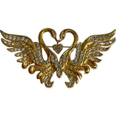 Nolan Miller Kissing Swans Pin Brooch