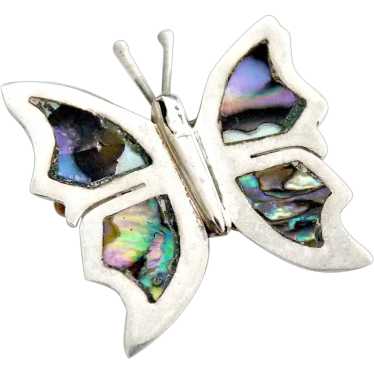 Sterling silver butterfly pin abalone wings Mexico - image 1