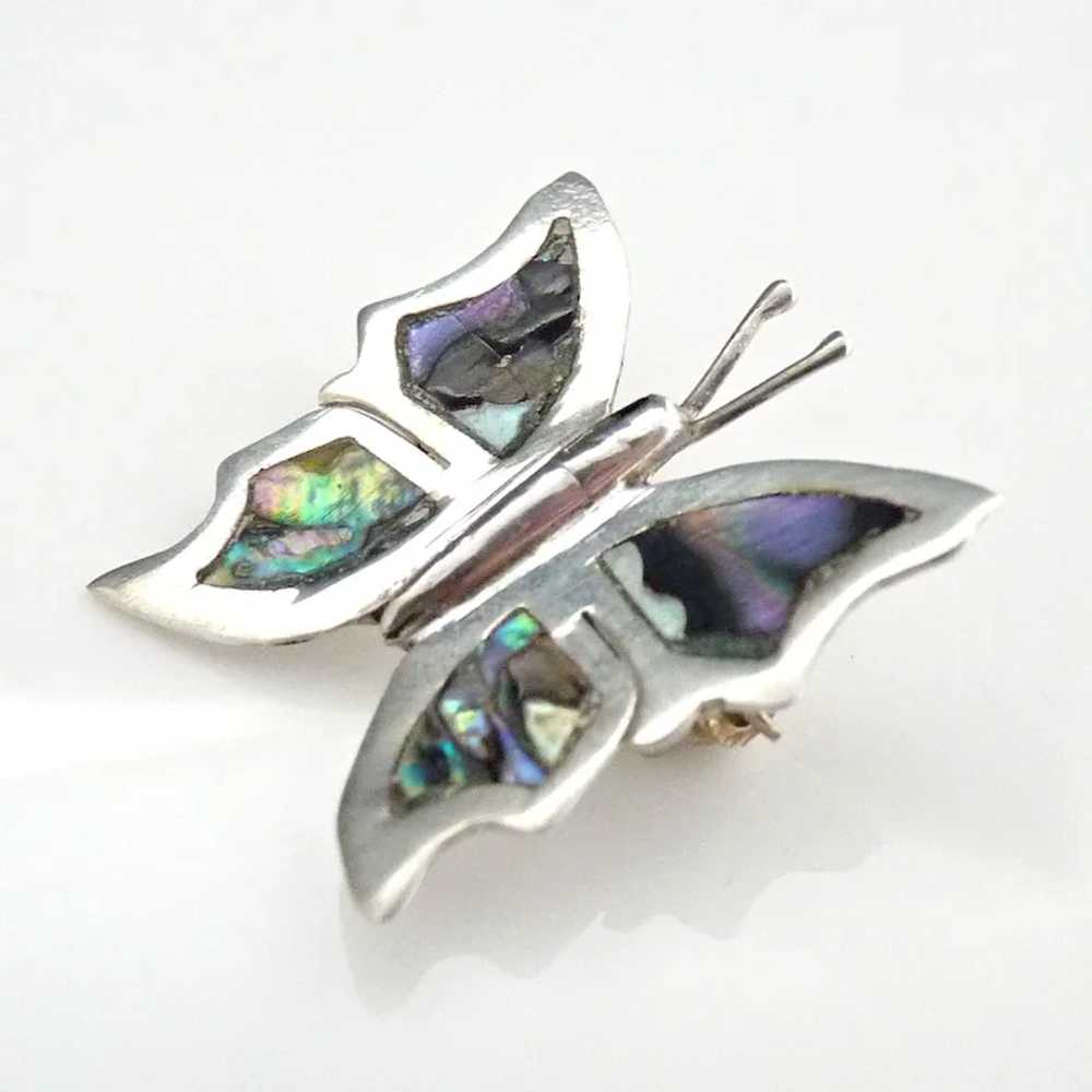 Sterling silver butterfly pin abalone wings Mexico - image 2