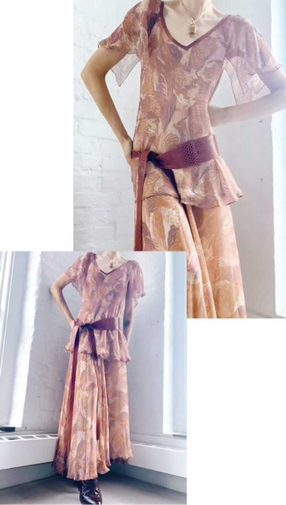 70s feather chiffon top & skirt set - image 1