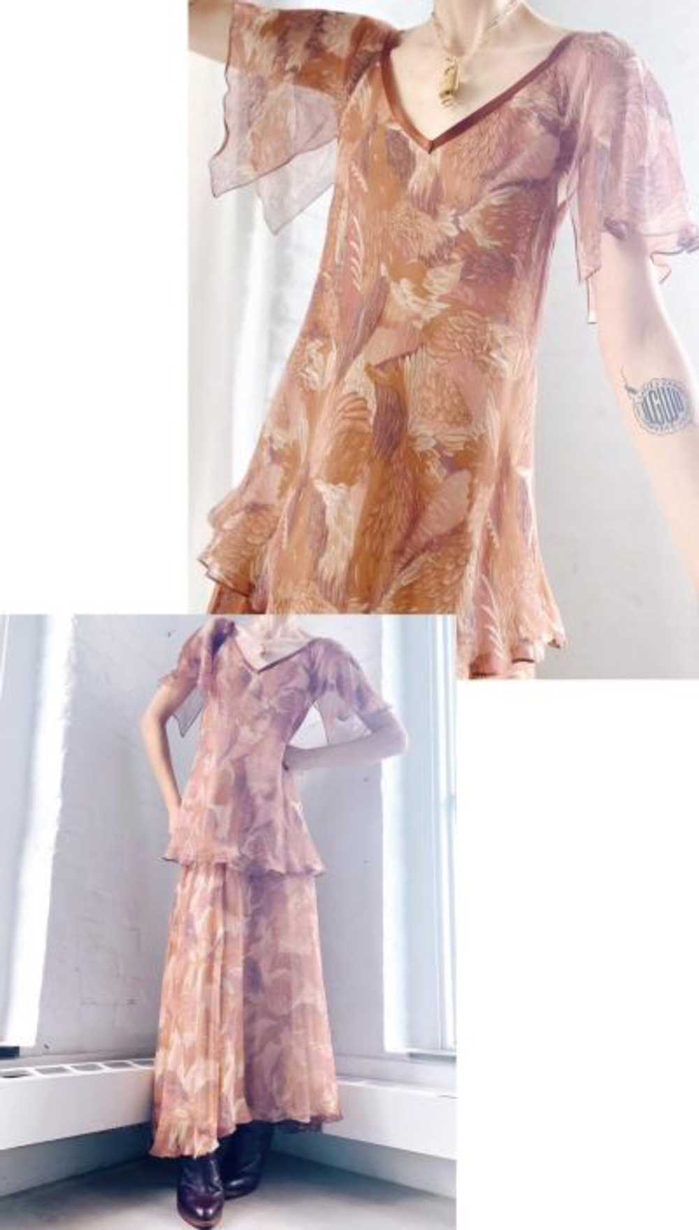 70s feather chiffon top & skirt set - image 2