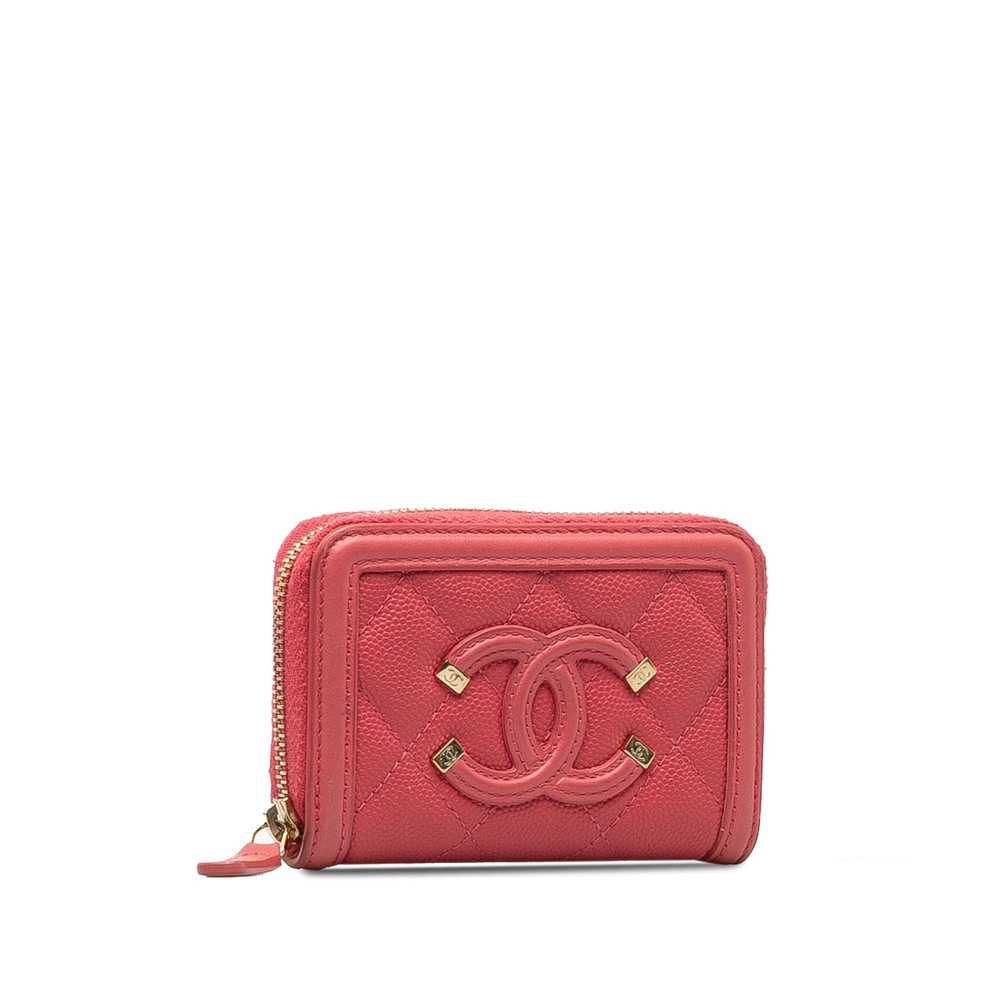 Product Details Chanel Coral Pink CC Caviar Zip A… - image 2