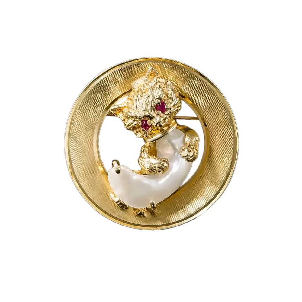 Mid-Century Whimsical Baroque Pearl Cat Pin - image 4