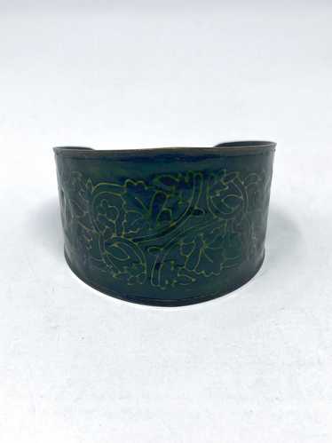 Pewter & Green Metal Floral Cuff Bracelet