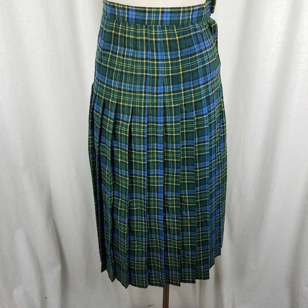 Vintage Vtg Crazy Horse Wool Tartan Plaid Pleated… - image 1