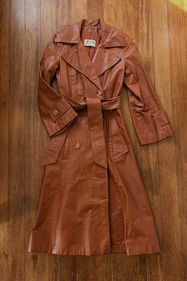 1970's TERRA COTTA LEATHER TRENCH | SIZE S