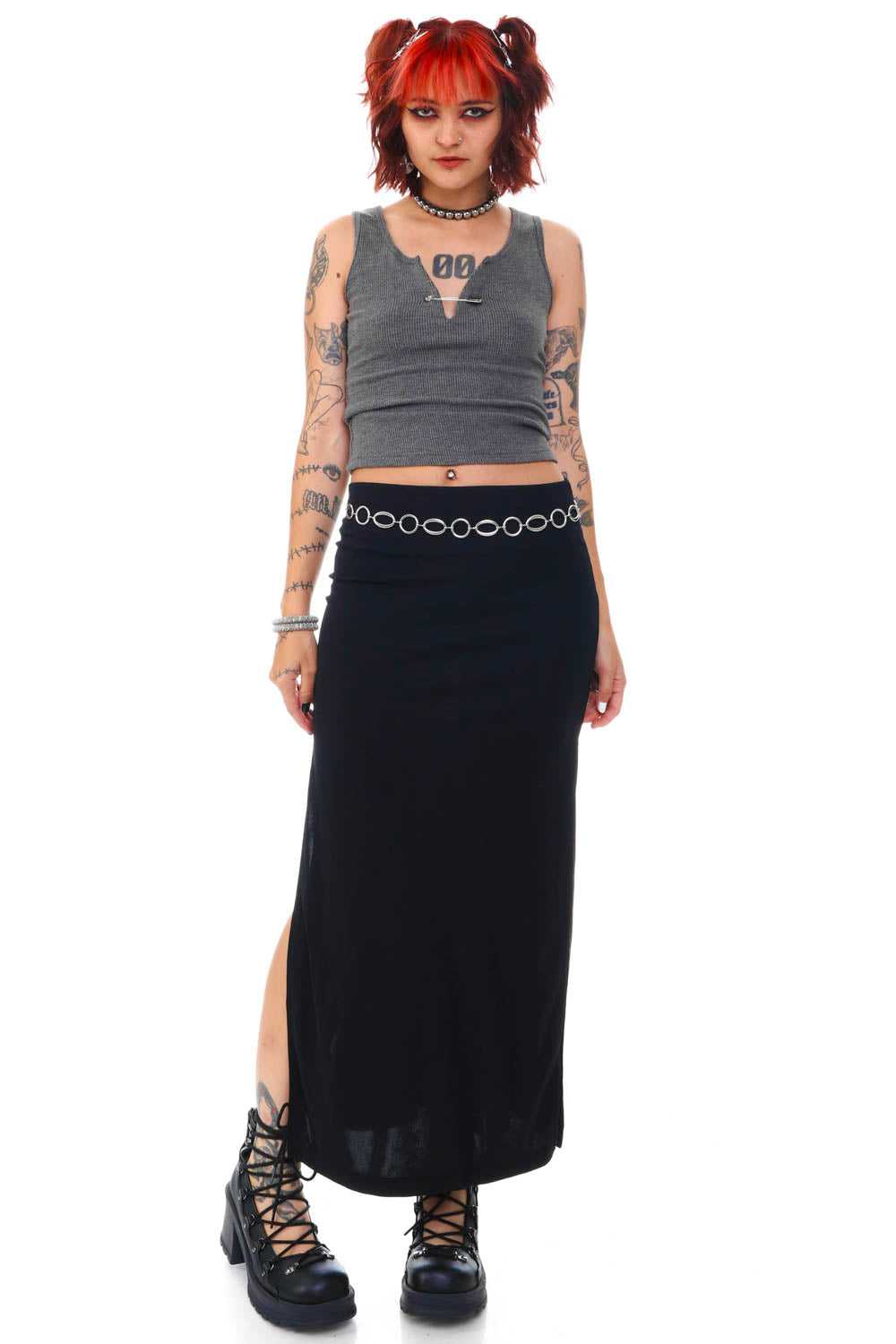 Vintage 90's Black Side Slit Maxi Skirt - S - image 1