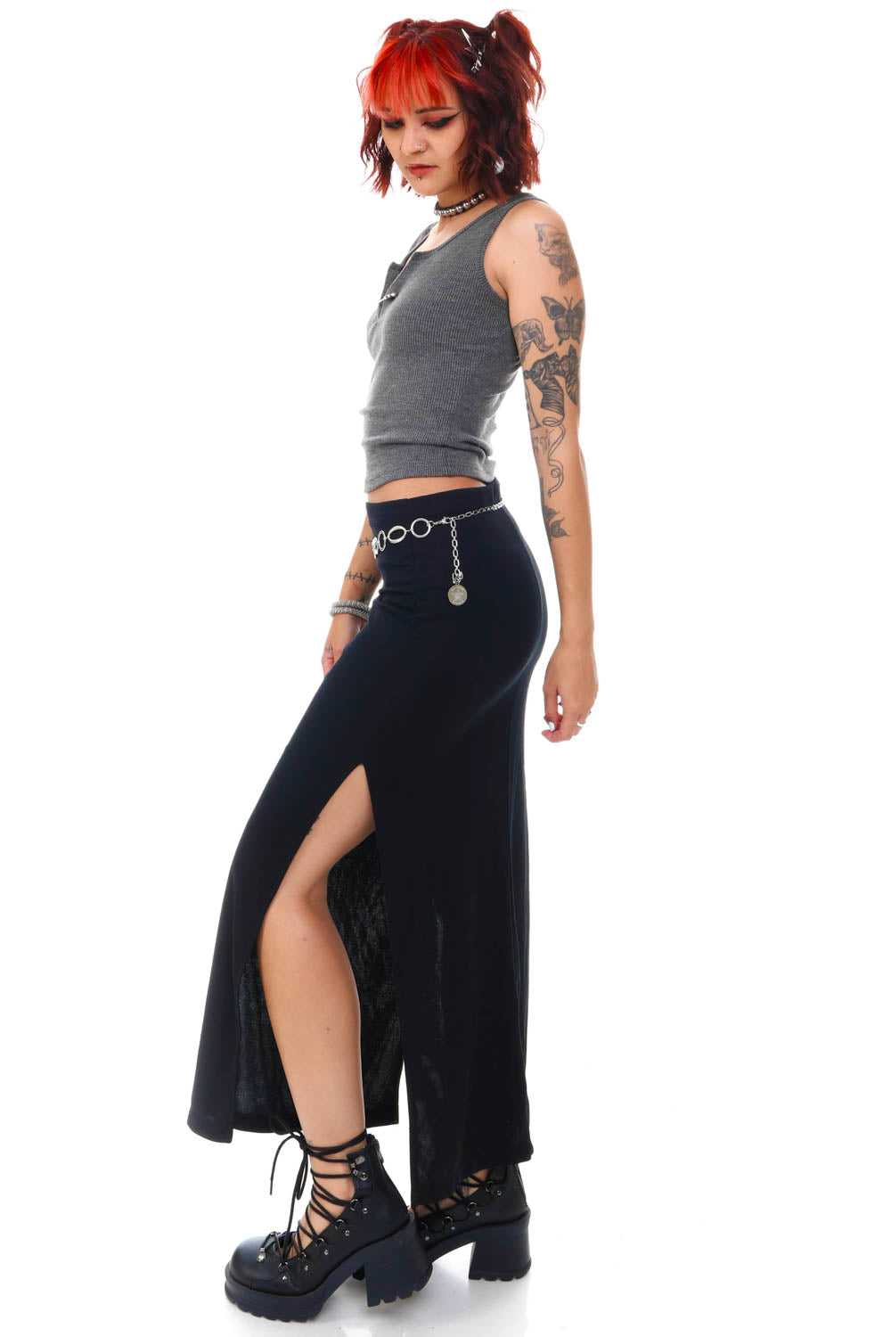 Vintage 90's Black Side Slit Maxi Skirt - S - image 2