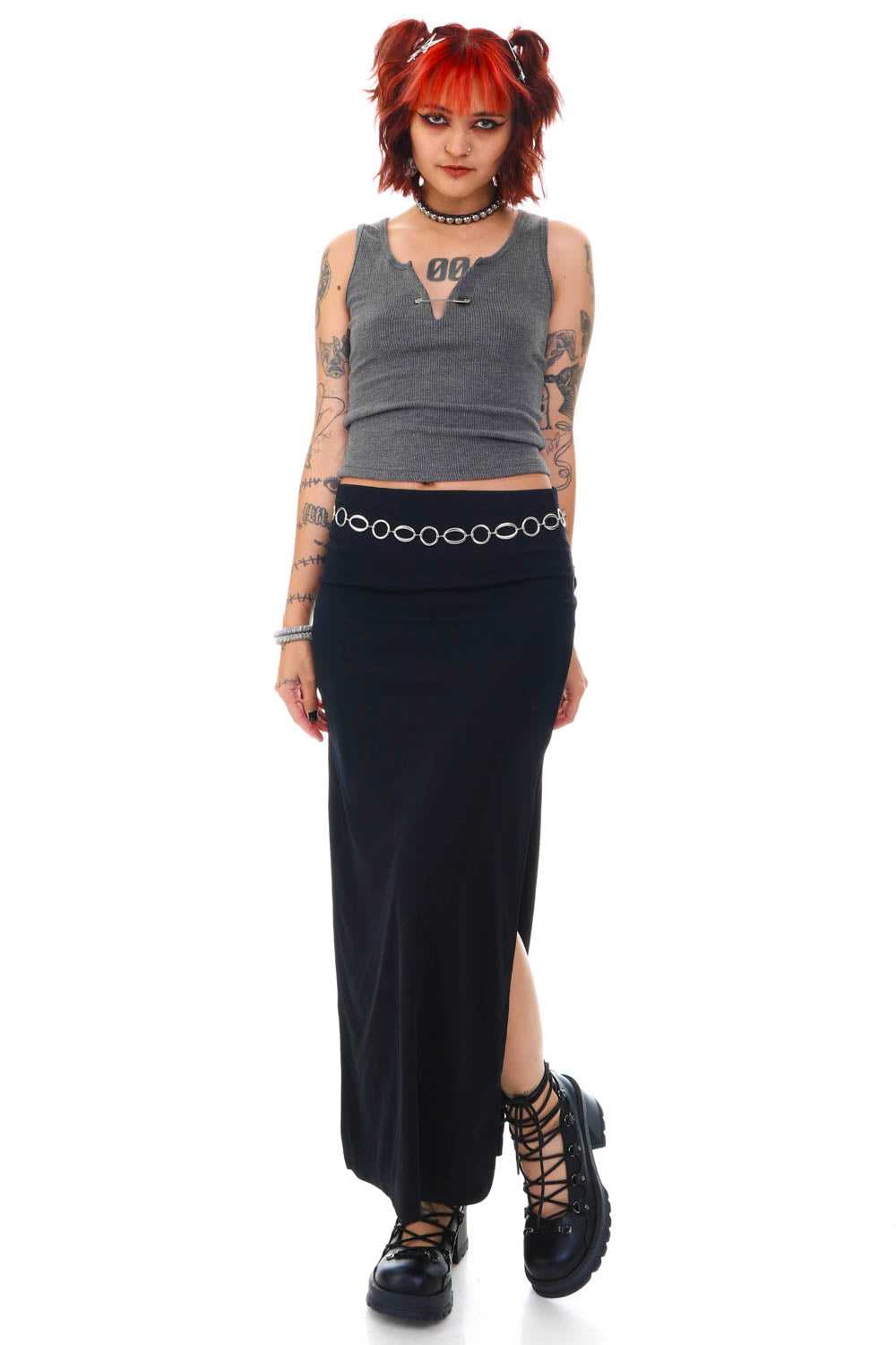 Vintage 90's Black Side Slit Maxi Skirt - S - image 3