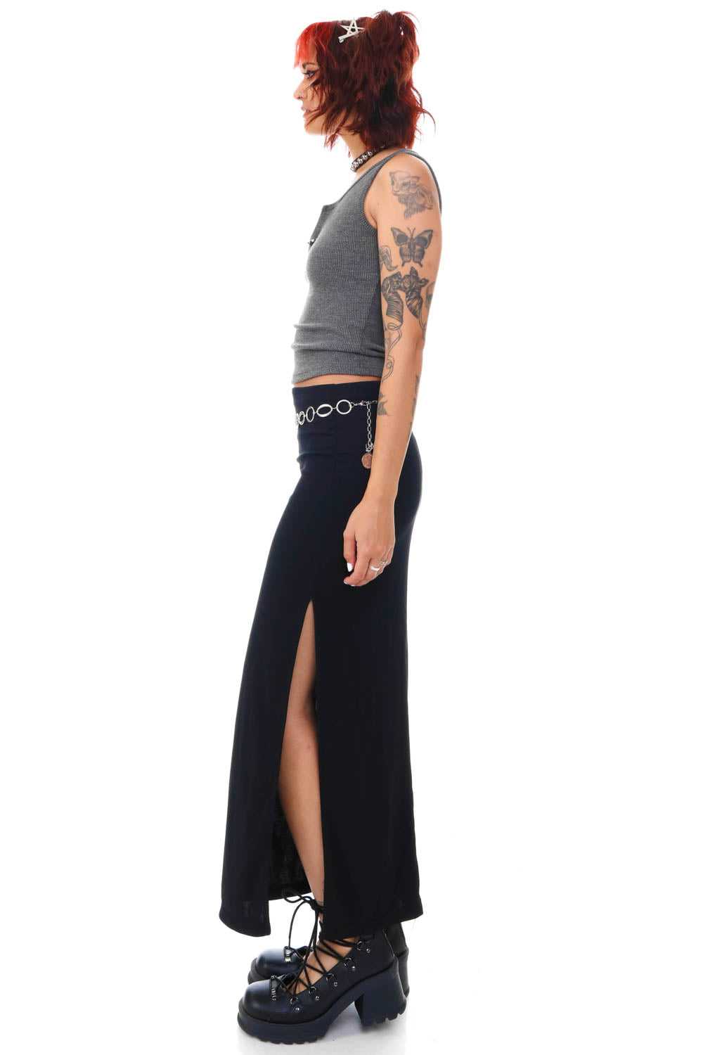 Vintage 90's Black Side Slit Maxi Skirt - S - image 4