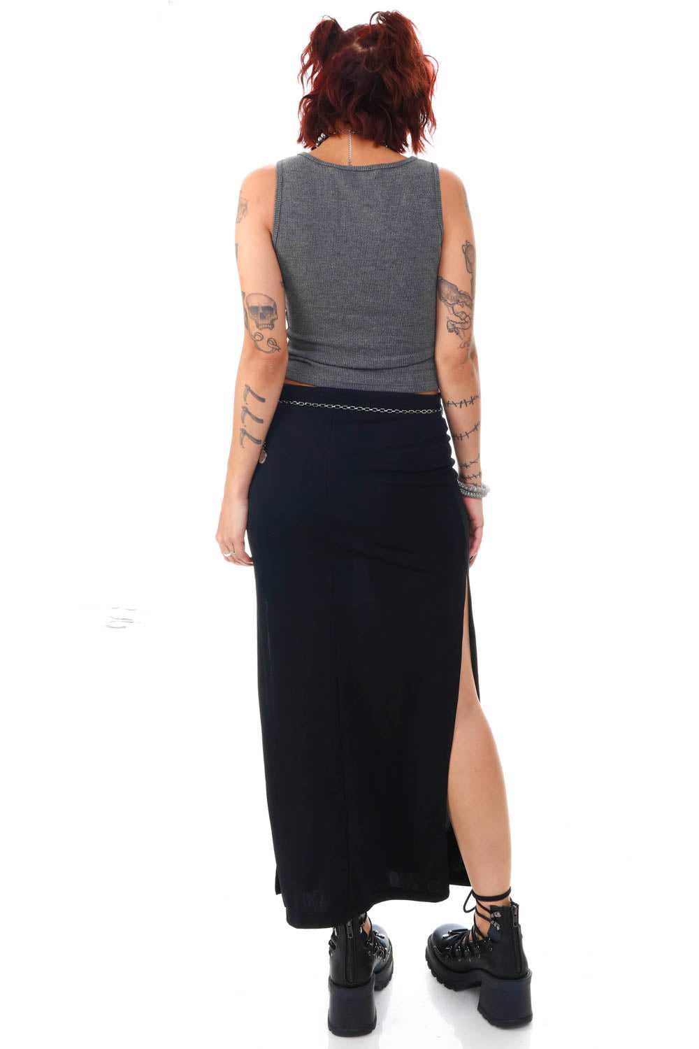 Vintage 90's Black Side Slit Maxi Skirt - S - image 6