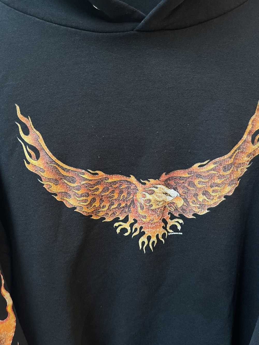 Vintage Vintage 90s THRASHED Eagle Flames Black H… - image 6