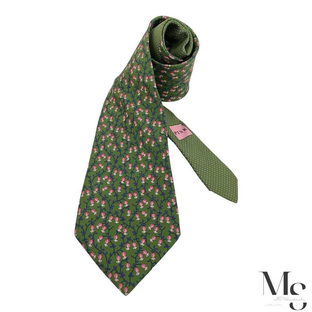 Thomas Pink THOMAS PINK Green Floral Silk Tie Mad… - image 1