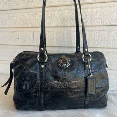 COACH Black Y2K Patent Stripe Boston Signature To… - image 1