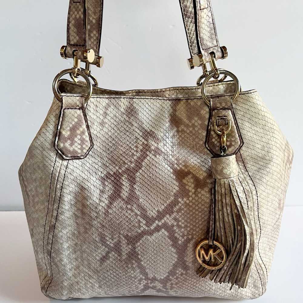 Michael Kors Beige Gray Python Embossed Leather L… - image 1